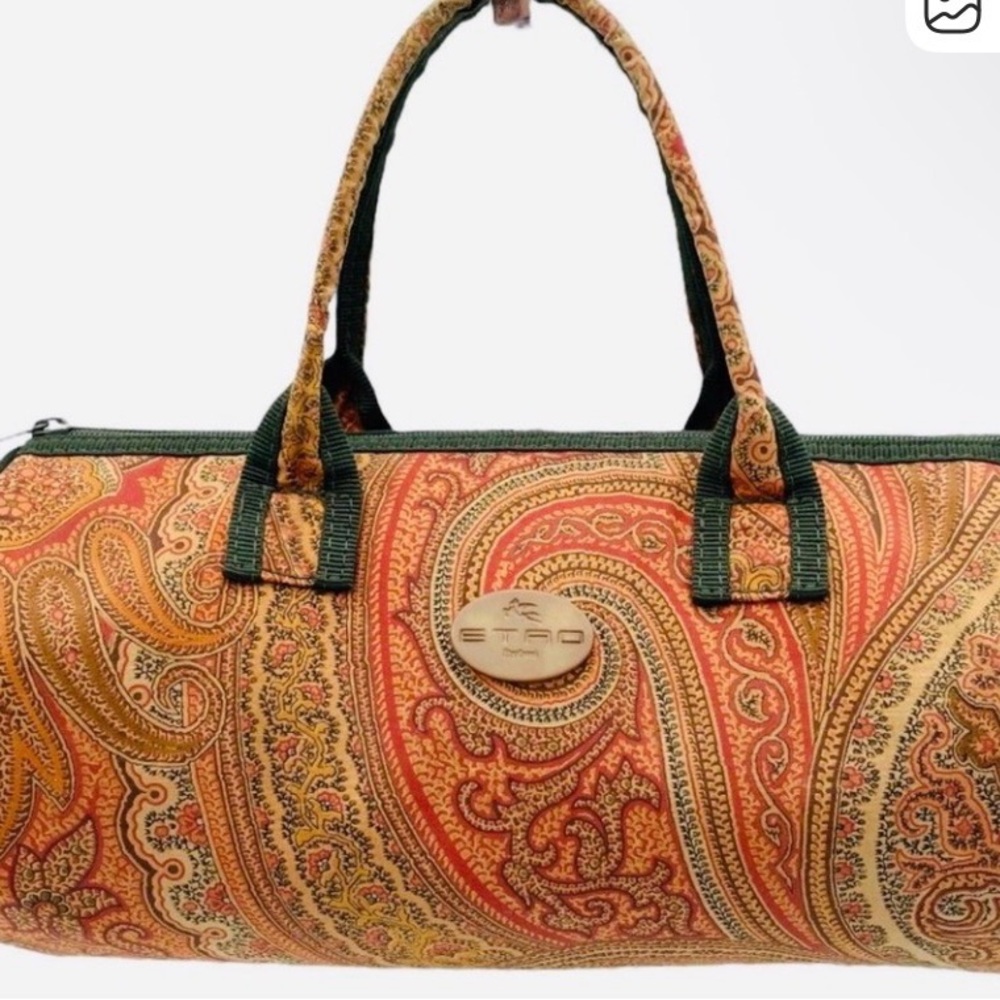 Etro Orange and Brown Paisley Mini Pappilon Boston Bag